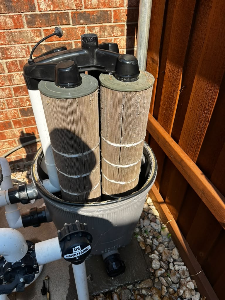 Dirty pool filter cartridges before cleaning